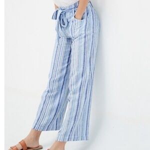 NWOT GAP LINEN wide leg belted Striped Blue Women's Pants size 4-6